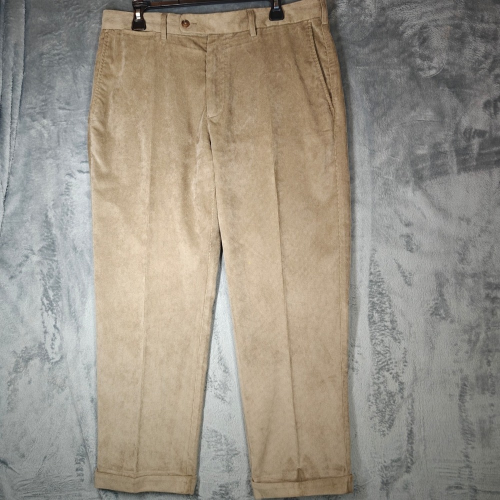 Peter Millar Corduroy Pants Men 34 Tan Nanoluxe Cuffed Hem Straight Leg Trousers